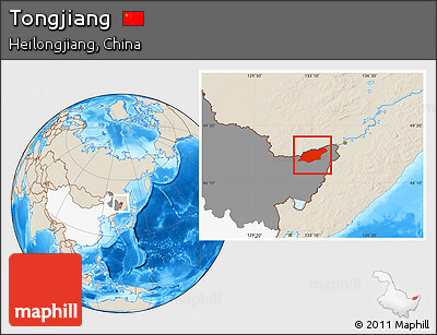 Shaded Relief Location Map of Tongjiang, highlighted country, highlighted parent region