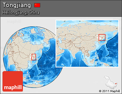 Shaded Relief Location Map of Tongjiang, highlighted parent region, within the entire country