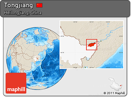 Shaded Relief Location Map of Tongjiang, highlighted parent region