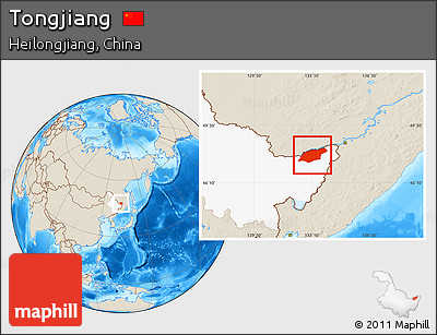 Shaded Relief Location Map of Tongjiang, highlighted parent region