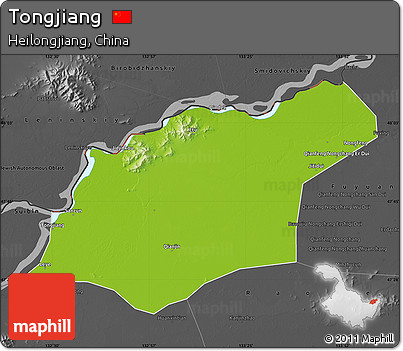 Physical Map of Tongjiang, darken, desaturated