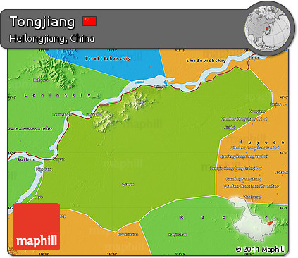 Physical Map of Tongjiang, political outside
