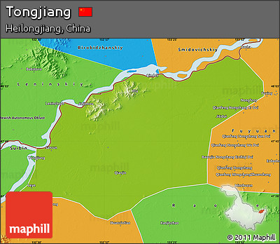 Physical Map of Tongjiang, political outside