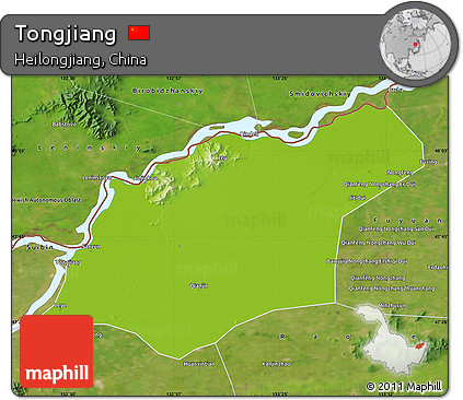 Physical Map of Tongjiang, satellite outside