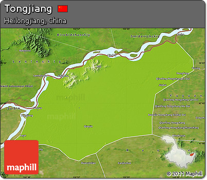 Physical Map of Tongjiang, satellite outside