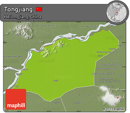 Physical Map of Tongjiang, semi-desaturated