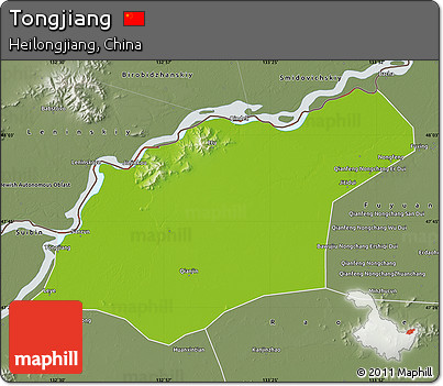 Physical Map of Tongjiang, semi-desaturated