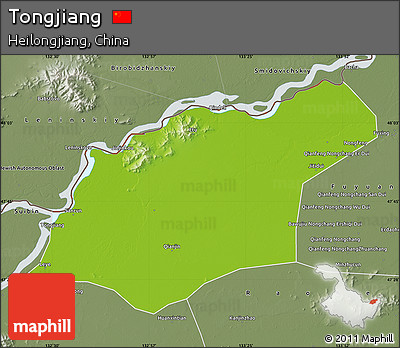 Physical Map of Tongjiang, semi-desaturated