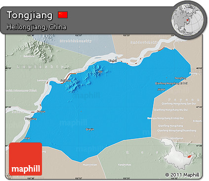 Political Map of Tongjiang, lighten, semi-desaturated