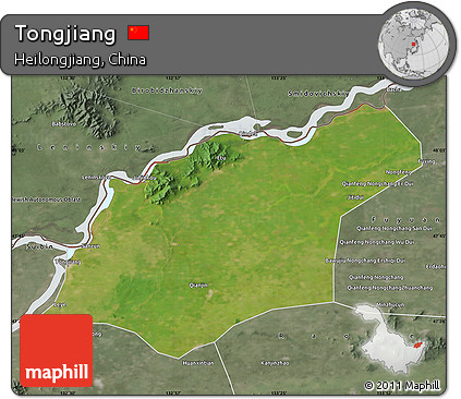 Satellite Map of Tongjiang, semi-desaturated
