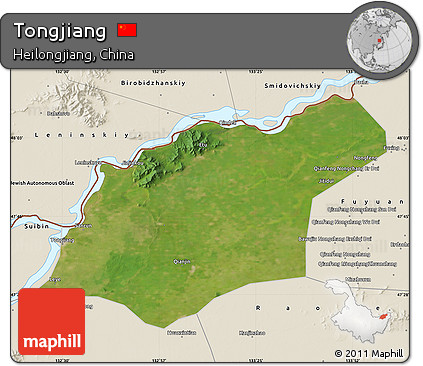 Satellite Map of Tongjiang, shaded relief outside