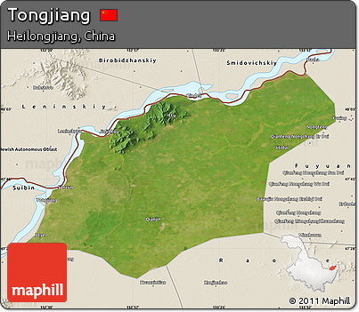 Satellite Map of Tongjiang, shaded relief outside