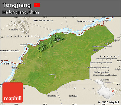 Satellite Map of Tongjiang, shaded relief outside