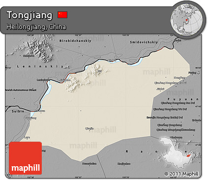Shaded Relief Map of Tongjiang, darken, desaturated