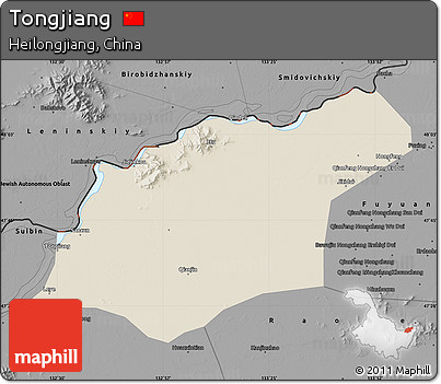 Shaded Relief Map of Tongjiang, darken, desaturated