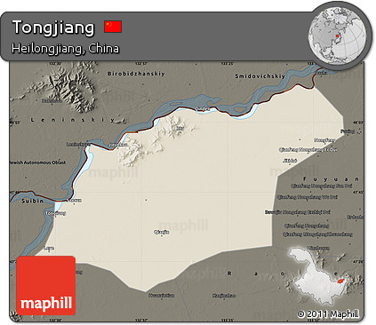 Shaded Relief Map of Tongjiang, darken