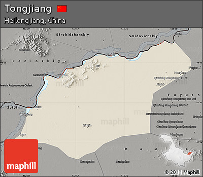 Shaded Relief Map of Tongjiang, darken, semi-desaturated