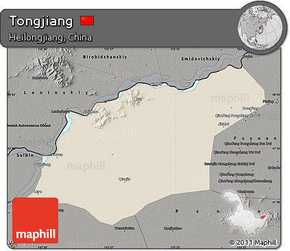 Shaded Relief Map of Tongjiang, darken, semi-desaturated