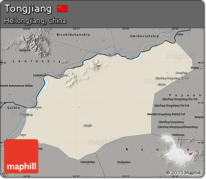 Shaded Relief Map of Tongjiang, darken, semi-desaturated