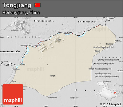 Shaded Relief Map of Tongjiang, desaturated