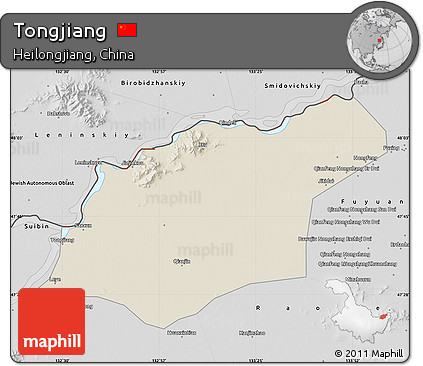 Shaded Relief Map of Tongjiang, desaturated