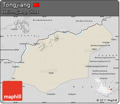 Shaded Relief Map of Tongjiang, desaturated