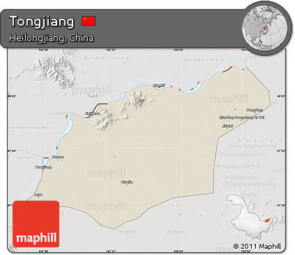 Shaded Relief Map of Tongjiang, lighten, semi-desaturated
