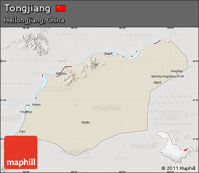 Shaded Relief Map of Tongjiang, lighten, semi-desaturated