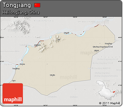 Shaded Relief Map of Tongjiang, lighten, semi-desaturated