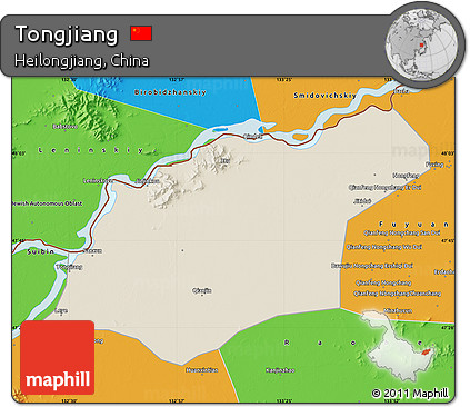 Shaded Relief Map of Tongjiang, political outside
