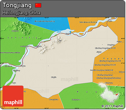 Shaded Relief Map of Tongjiang, political outside