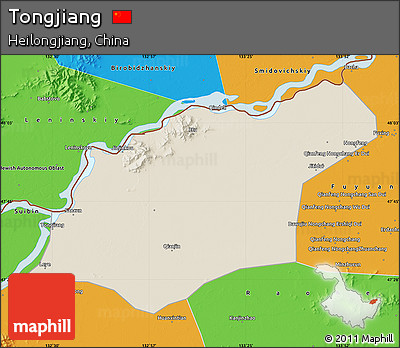 Shaded Relief Map of Tongjiang, political outside