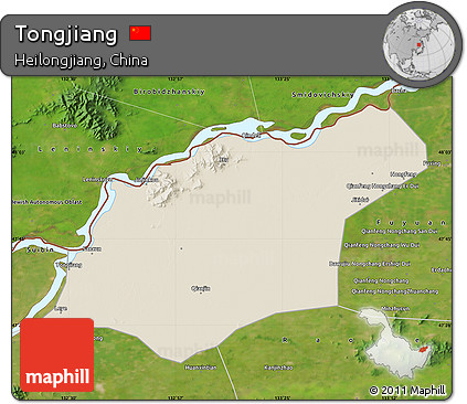 Shaded Relief Map of Tongjiang, satellite outside