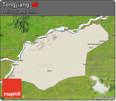 Shaded Relief Map of Tongjiang, satellite outside