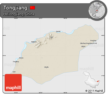 Shaded Relief Map of Tongjiang, single color outside