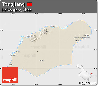 Shaded Relief Map of Tongjiang, single color outside