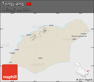 Shaded Relief Map of Tongjiang, single color outside