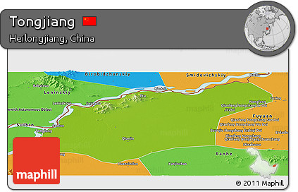 Physical Panoramic Map of Tongjiang, political outside
