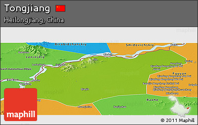 Physical Panoramic Map of Tongjiang, political outside