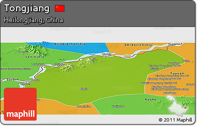 Physical Panoramic Map of Tongjiang, political outside