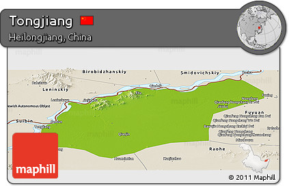 Physical Panoramic Map of Tongjiang, shaded relief outside