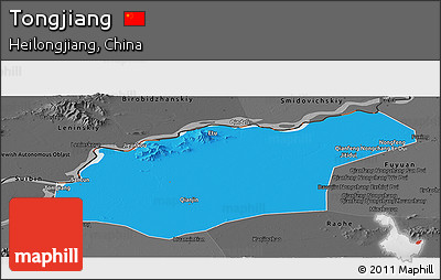 Political Panoramic Map of Tongjiang, darken, desaturated