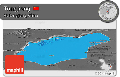 Political Panoramic Map of Tongjiang, darken, desaturated