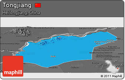 Political Panoramic Map of Tongjiang, darken, desaturated