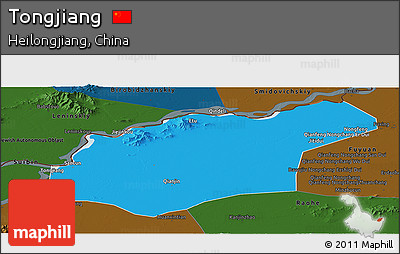 Political Panoramic Map of Tongjiang, darken