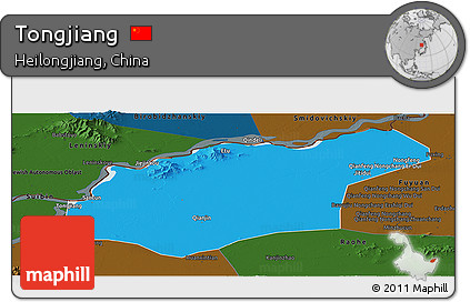 Political Panoramic Map of Tongjiang, darken