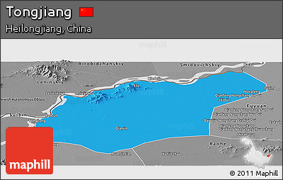 Political Panoramic Map of Tongjiang, desaturated