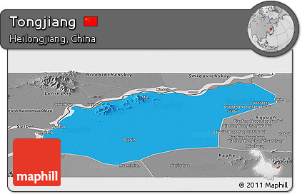 Political Panoramic Map of Tongjiang, desaturated