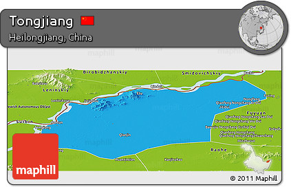 Political Panoramic Map of Tongjiang, physical outside