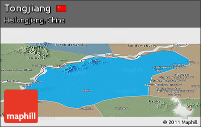 Political Panoramic Map of Tongjiang, semi-desaturated